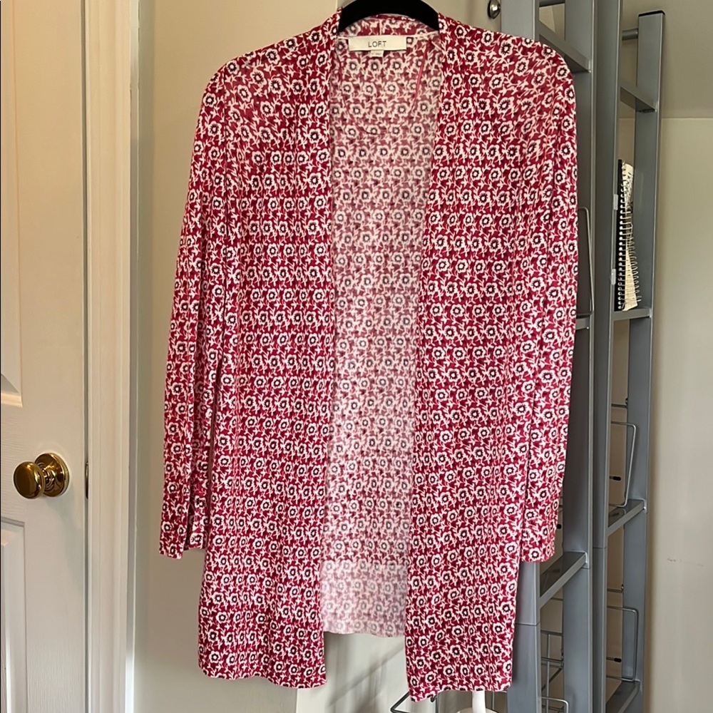 LOFT Red Patterned Floral Women's Duster Long Cardigan